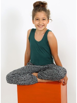 Moda Çizgi Kız Çocuk Sıfır Kol Zümrüt Yeşili Penye Pijama Takım 20433