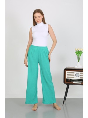 Moda Çizgi Kadın Bürümcük Kumaş Hafif-Esnek Pantolon 210074 Yeşil
