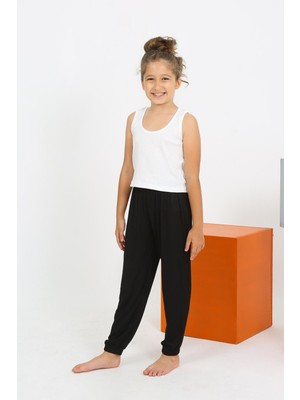 Moda Çizgi Kız Çocuk Sıfır Kol Beyaz Penye Pijama Takım 20433