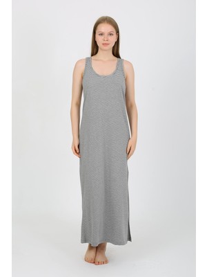 Kadın Kalın Askılı Yırtmaçlı Uzun Gri Gecelik 90110
