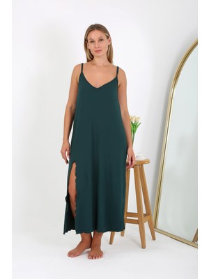 Moda Çizgi Kadın Büyük Beden Ip Askılı Uzun Gecelik 12111