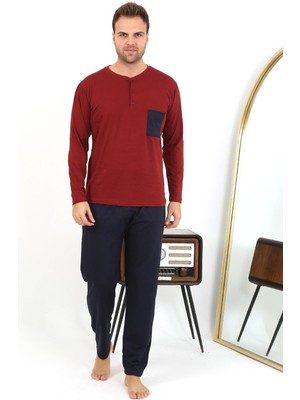 Moda Çizgi Erkek Uzun Kol Penye Bordo Pijama Takımı 6861