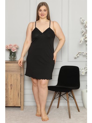 Moda Çizgi Kadın Pamuklu Ip Askılı Büyük Beden Gecelik 985