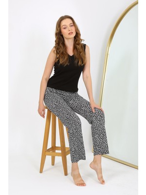 Moda Çizgi Kadın Penye Leopar Desenli Tek Alt Pijama 27536 Gri