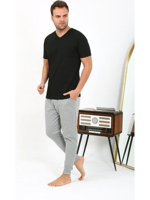 Moda Çizgi Erkek Pamuk Tek Alt Pijama Gri 27551
