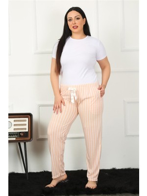 Moda Çizgi Kadın Pamuklu Büyük Beden Alt Pijama 27453