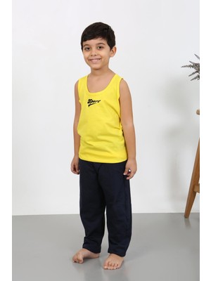 Moda Çizgi Erkek Çocuk Sıfır Kol Penye Pijama Takım Sarı 20439