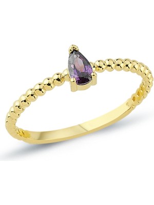 Oroline Kuyumculuk 8 Ayar Altın Mor Damla Taşlı Burgulu Yüzük