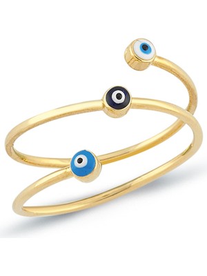 Oroline Kuyumculuk 8 Ayar Sarmal Desenli Nazar Boncuklu Altın Minimal Yüzük