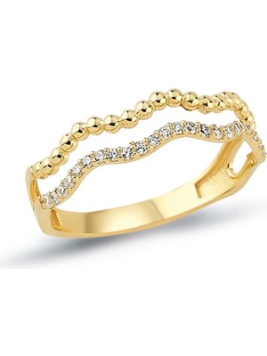 Oroline Kuyumculuk 8 Ayar Burgulu Taşlı Paralel Altın Yüzük