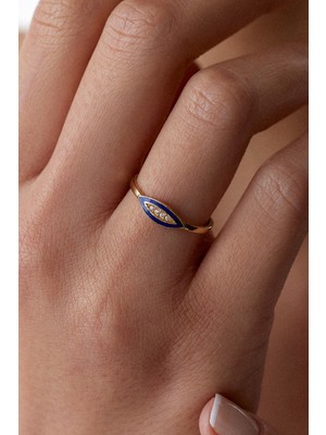 Oroline Kuyumculuk 14 Ayar Minimal Lacivert Mineli Altın Kadın Eklem Yüzük