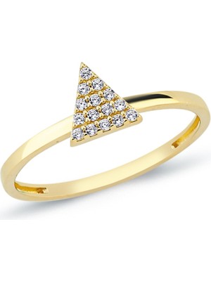 Oroline Kuyumculuk 14 Ayar Üçgen Desenli Taşlı Kadın Altın Yüzük