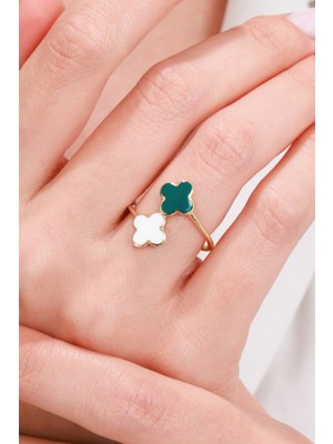 Oroline Kuyumculuk 14 Ayar Mineli Yonca Desenli Altın Şans Kadın Yüzük