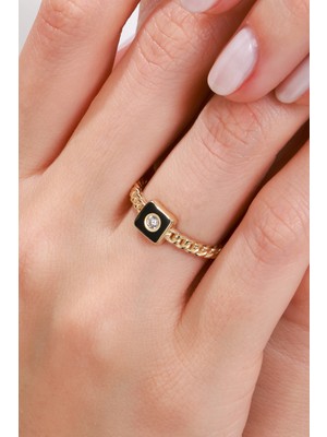 Oroline Kuyumculuk 8 Ayar Mineli Tektaşlı Zincir Desenli Altın Kadın Eklem Yüzük