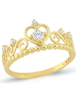 Oroline Kuyumculuk 14 Ayar Altın Taç Desenli Kadın Yüzük