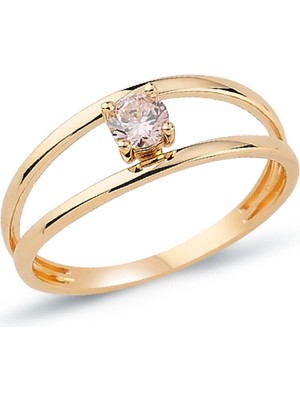 Oroline Kuyumculuk 14 Ayar Altın Tek Taş Detaylı Yüzük