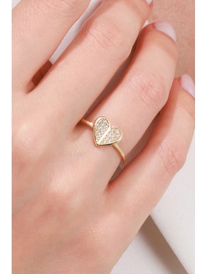 Oroline Kuyumculuk 14 Ayar Kalp Desenli Minimal Kadın Altın Eklem Yüzük