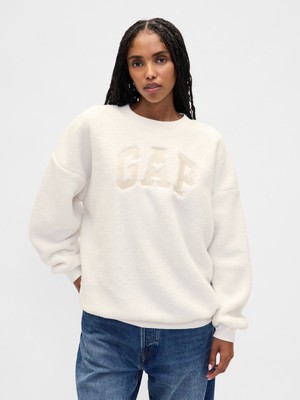 Gap Kadın Beyaz Sherpa Gap Logo Tunik Sweatshirt