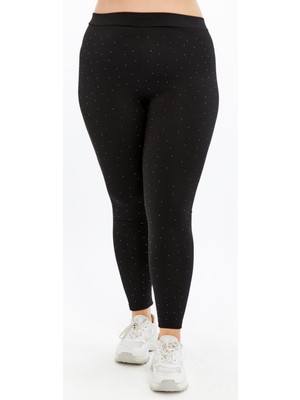 Rmg Ön Taş Detaylı Büyük Beden Tayt Siyah