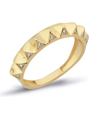 Oroline Kuyumculuk 8 Ayar Piramit Desenli Taşlı Altın Kadın Yüzük