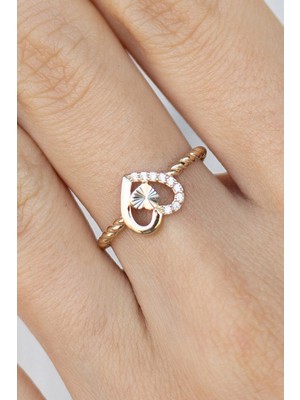 Oroline Kuyumculuk 8 Ayar Kalemli Kalp Desenli Kadın Altın Yüzük