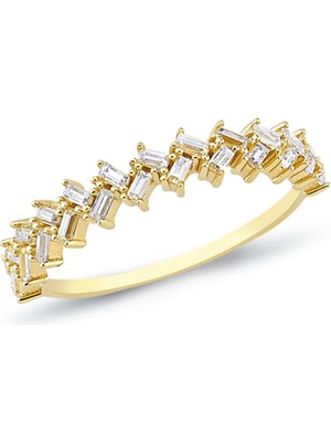 Oroline Kuyumculuk 8 Ayar Zigzag Desenli Kadın Taşlı Altın Yüzük