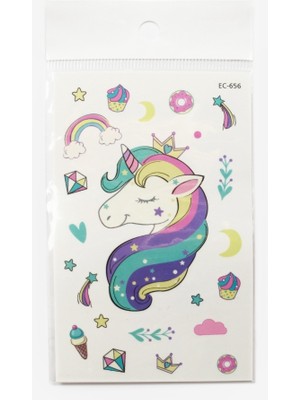 Çok Renkli  Sevimli Unicorn Temalı Kız Çocuk Dövme