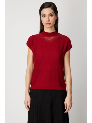 Transparan Detaylı Taşlı Bluz On