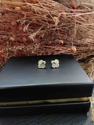 Generic 925 Ayar Gümüş Gold (Altın ) Renkli Zirkon Taşlı Sedefli Kadın Küpe -  Şans Temalı