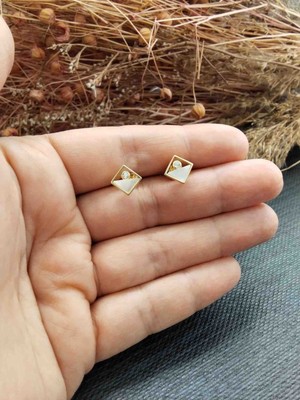 Generic 925 Ayar Gümüş Gold (Altın ) Renkli Zirkon Taşlı Kadın Küpe -  Kare Model