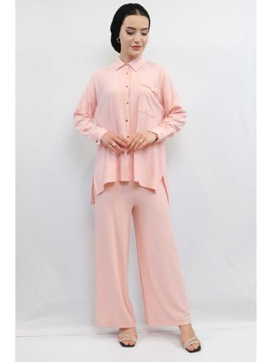 Moda Çizgi Zincir Aksesuarlı Ikili Takım Pudra