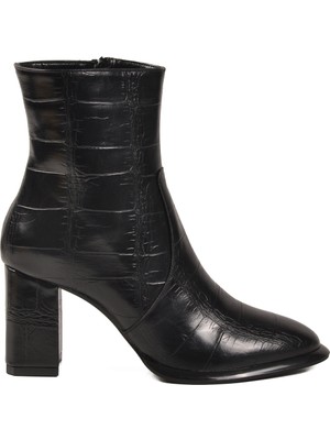 Ayakmod Siyah Kroko Polarlı Fermuarlı Kadın Topuklu Bot 878601 Z