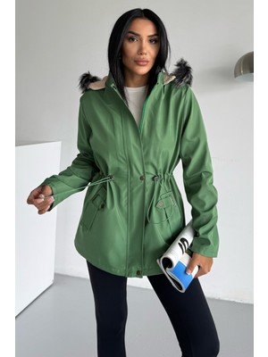 Hiramir Bondit Seyyar Kapüşonlu Içi Suni Mont Yeşil KS2511