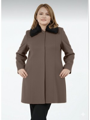 Glr & Gym Pamela Kadın Astarlı Yaka Tüylü Erkek Yaka Kısa Kaşe Kaban