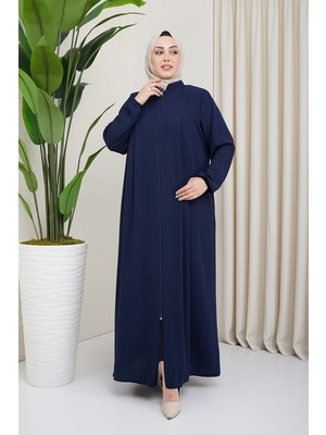 Medine Ipeği Tesettür Pile Detaylı Ferace MDC-0165 Lacivert