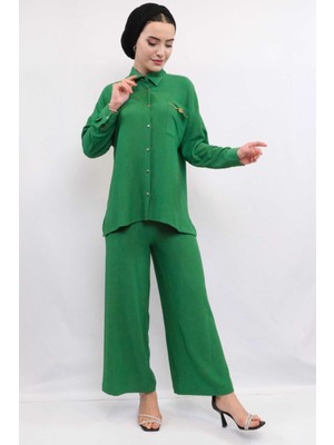 Moda Çizgi Zincir Aksesuarlı Ikili Takım Yeşil