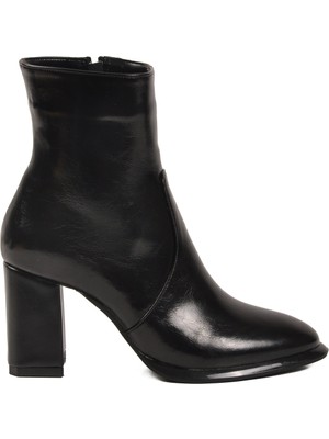 Ayakmod Siyah Kırışık Polarlı Fermuarlı Kadın Topuklu Bot 878601 Z