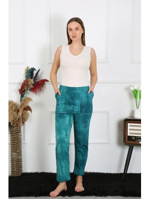 Moda Çizgi Kadın Pamuk Cepli 3 Iplik Alt Eşofman Turkuaz 27510