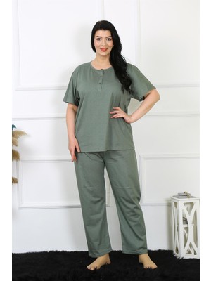 Moda Çizgi Kadın 5xl-6xl-7xl-8xl Büyük Beden Yeşil Kısa Kol Pijama Takım 75012