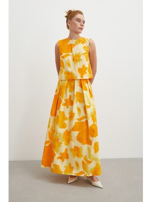 Never More Batik Desen Sıfır Kol Bluz Sarı