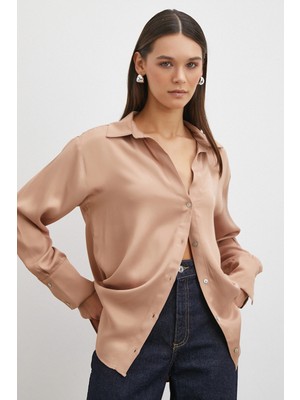 Never More Viskon Saten Gömlek Somon