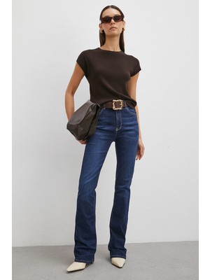 Never More Yüksek Bel Likralı Ispanyol Paça Jean Lacivert