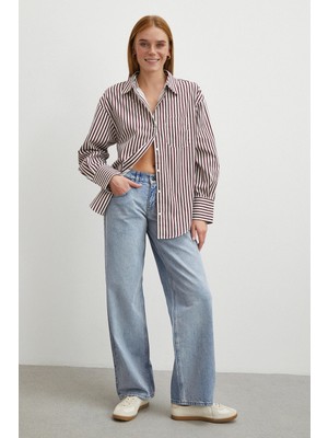 Never More Düşük Bel Wide Leg Jean Mavi