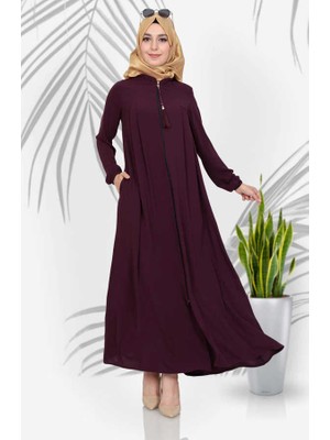 Medine Ipeği Tesettür Pile Detaylı Ferace MC0165 Mor