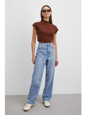 Never More Yüksek Bel Beş Cepli Kesik Paça Jean Mavi