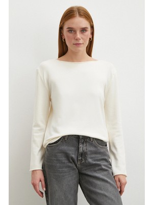 Never More Kayık Yaka Uzun Kol Kazak Ekru