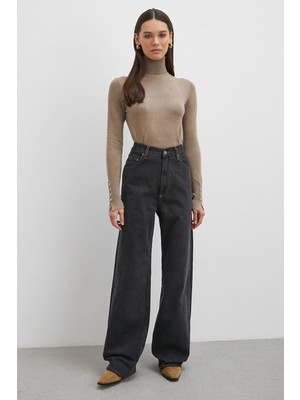 Never More Beş Cepli Yüksek Bel Jean Siyah