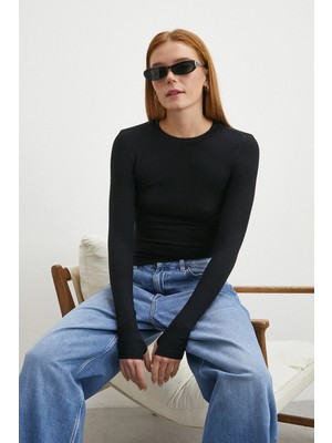 Never More Kol Yırtmaçlı Bluz Siyah