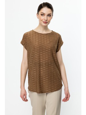 On Minimalist Oversize Kadın Bluz - Yuvarlak Yaka Kısa Kol