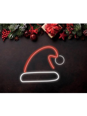 Neon LED Tabela Yılbaşı Noel Şapka Modeli Duvar Dekorasyon
